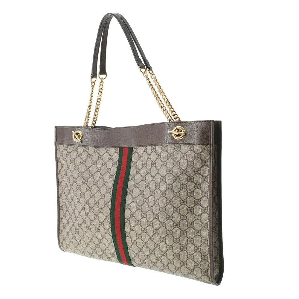 Gucci GG Chain Brown Leather Supreme Tiger Bag Tote Raja Canvas Head Brown